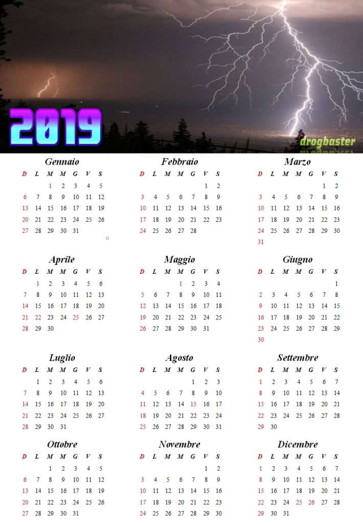 calendario annuale 2019 tema natura