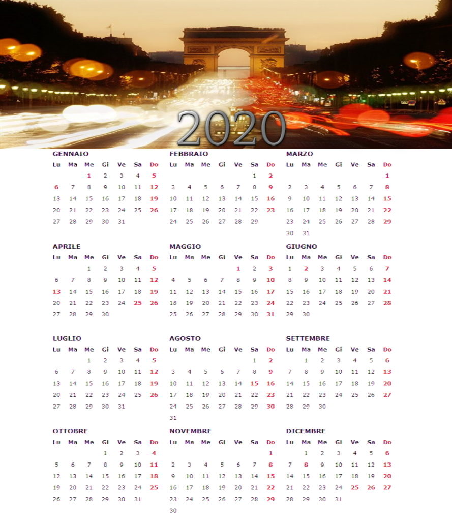 Calendario 2020 da muro planner