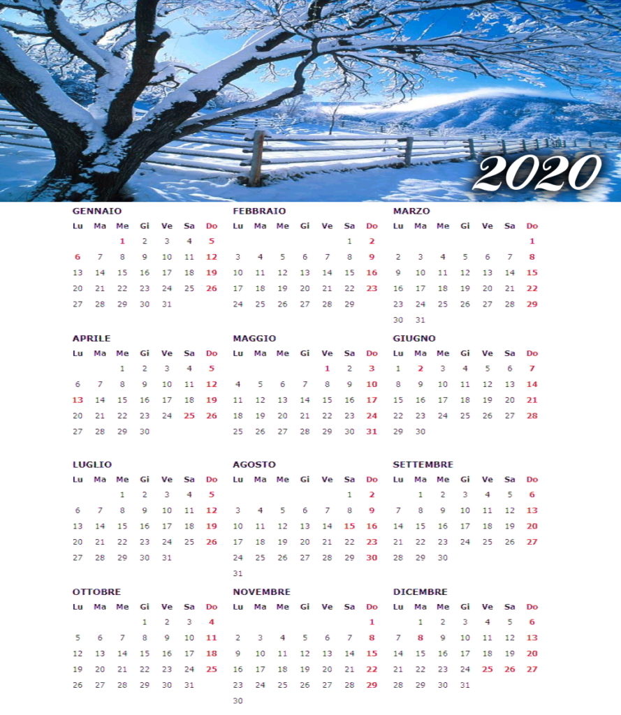 calendario 2020 paesaggio innevato
