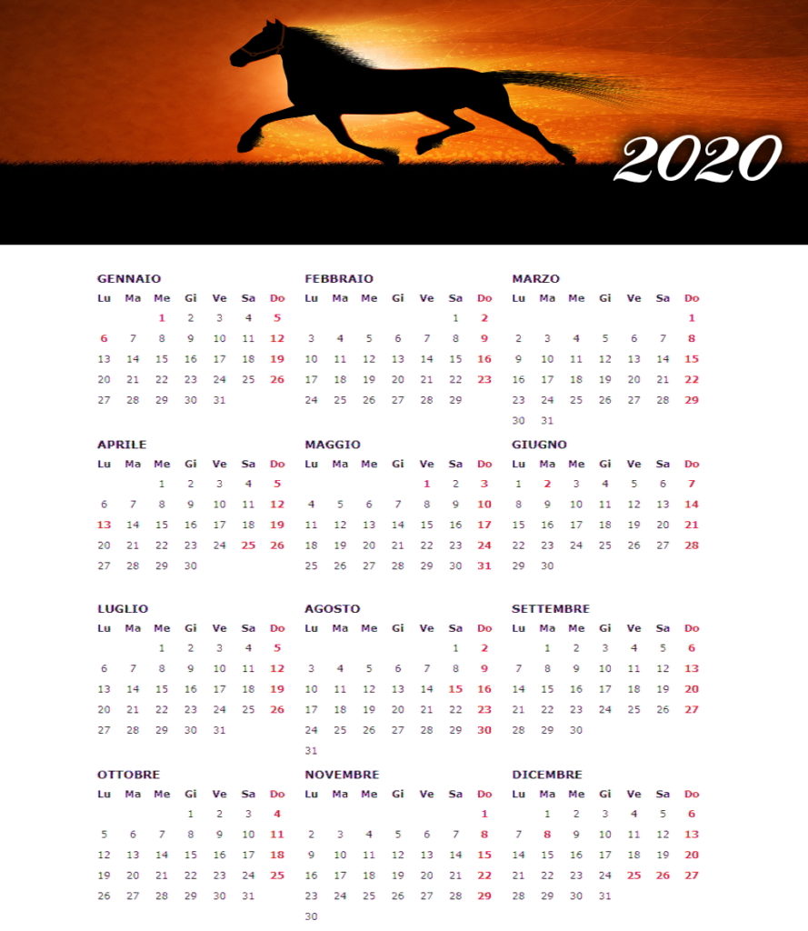 Calendario 2020 da stampare