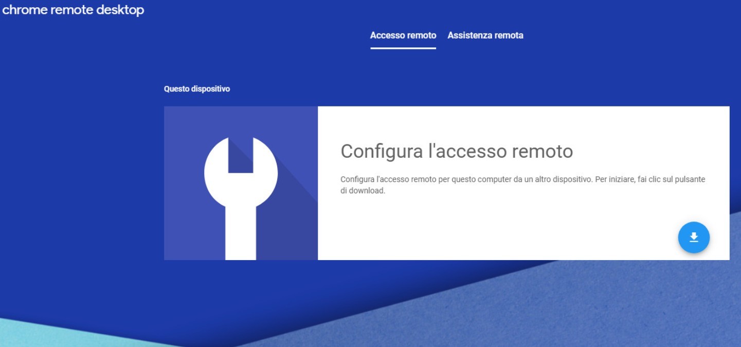 schermata accesso chrome remote desktop